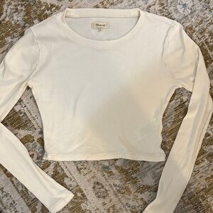 Madewell Cream Long Sleeve Ribbed Crop Tee